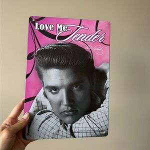 Pink and Black Elvis 'Love Me Tender' Metal Sign